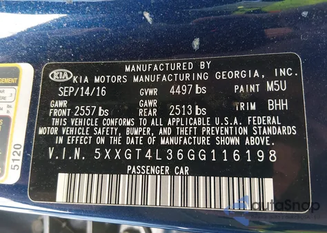 2016 Kia Optima Lx z USA, uszkodzony, nr VIN 5XXGT4L36GG116198